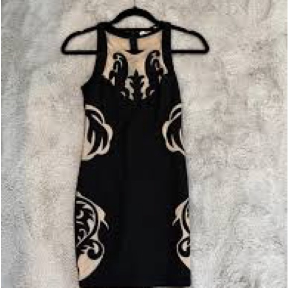 Mustard Seed Black Dress with Nude Lace-Inset Details